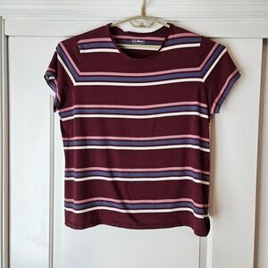 LL Bean Striped Short Sleeve T-Shirt Womens 2X Plus Supima Cotton Modal Burgundy